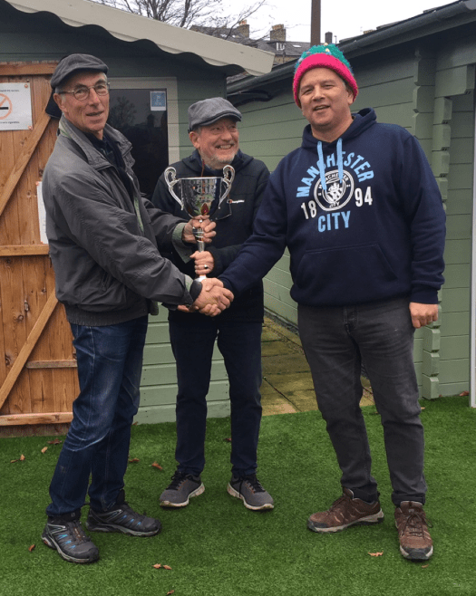 Roy &amp; Robin hold onto the big trophy. Neil says well done!